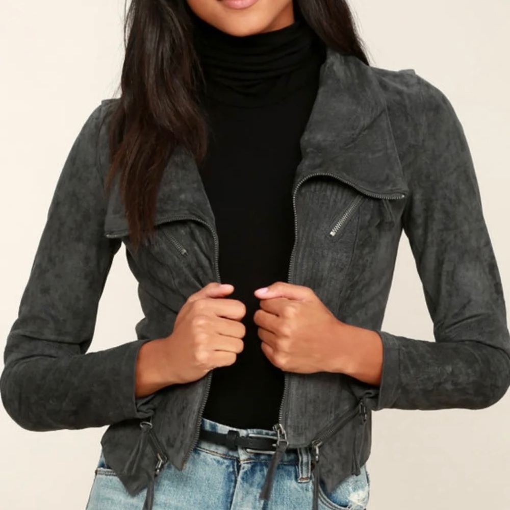 NWT Ready for Anything Charcoal Grey Suede Moto Jacket